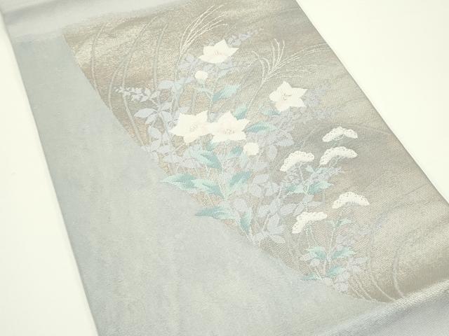 平和屋着物＊夏物　九寸開き名古屋帯　秋草文　銀糸　正絹　逸品　CABJ1989rv