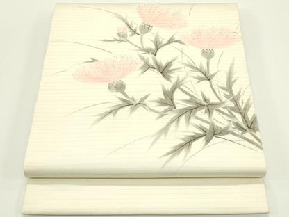 平和屋着物＊夏物　絽塩瀬　九寸開き名古屋帯　手描き　草花文　金彩　正絹　逸品　CABJ1990rv