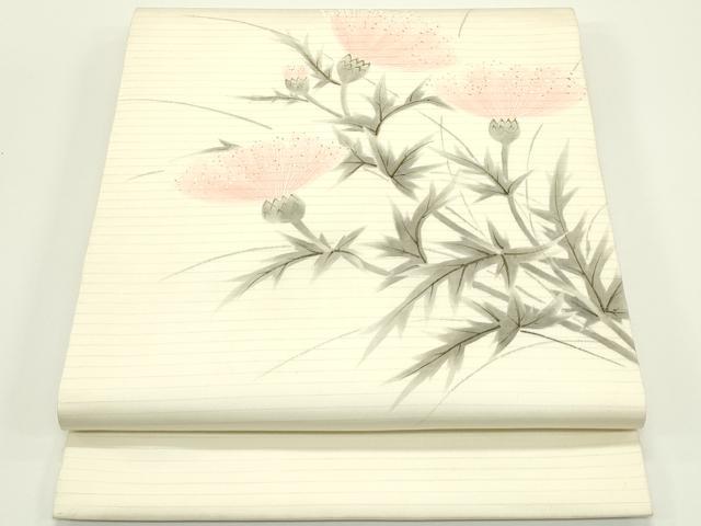 平和屋着物＊夏物　絽塩瀬　九寸開き名古屋帯　手描き　草花文　金彩　正絹　逸品　CABJ1990rv