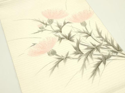 平和屋着物＊夏物　絽塩瀬　九寸開き名古屋帯　手描き　草花文　金彩　正絹　逸品　CABJ1990rv