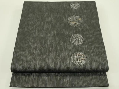平和屋着物＊夏物　九寸開き名古屋帯　立波丸文　黒地　金彩　正絹　逸品　CABJ1993rv