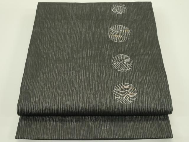 平和屋着物＊夏物　九寸開き名古屋帯　立波丸文　黒地　金彩　正絹　逸品　CABJ1993rv