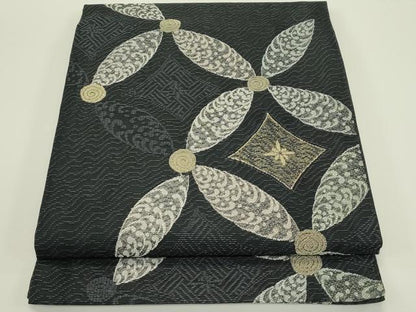 平和屋着物＊夏物　九寸開き名古屋帯　七宝文　金糸　正絹　逸品　CABJ1994rv
