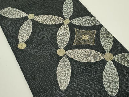 平和屋着物＊夏物　九寸開き名古屋帯　七宝文　金糸　正絹　逸品　CABJ1994rv