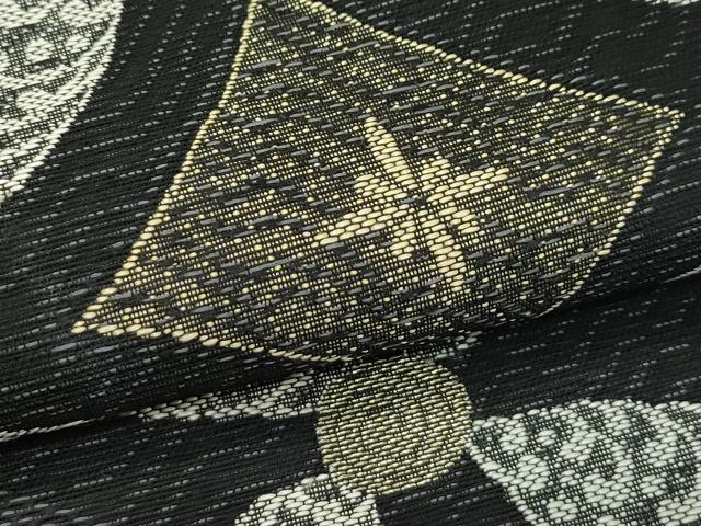 平和屋着物＊夏物　九寸開き名古屋帯　七宝文　金糸　正絹　逸品　CABJ1994rv