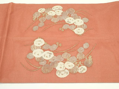平和屋着物＊夏物　九寸開き名古屋帯　菊　金銀糸　正絹　逸品　CABJ1997rv