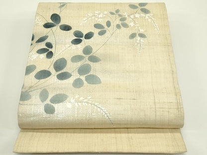 平和屋着物＊夏物　九寸開き名古屋帯　紬地　萩　銀彩　正絹　逸品　CABJ1998rv
