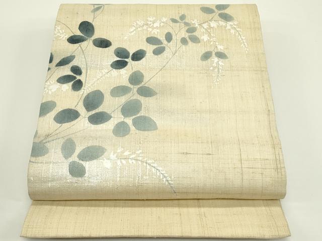 平和屋着物＊夏物　九寸開き名古屋帯　紬地　萩　銀彩　正絹　逸品　CABJ1998rv
