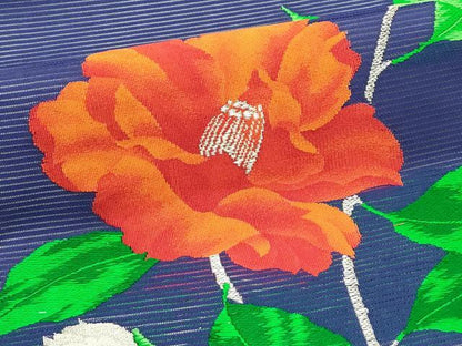 平和屋着物＊夏物　九寸開き名古屋帯　枝花文　銀糸　正絹　逸品　CABJ1999rv