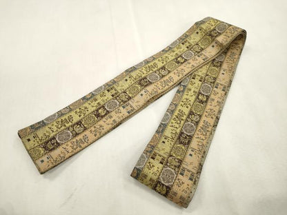 平和屋着物●男性　両面　角帯　動物草花間道　正絹　逸品　CABJ2006dy