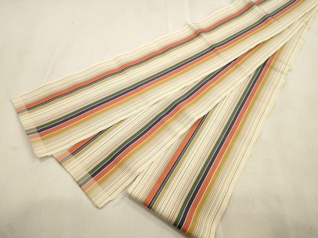 平和屋着物●本場筑前博多織　半幅帯　縞　一重帯　正絹　逸品　CABJ2023dy