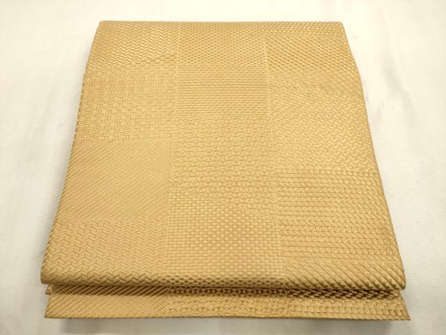 平和屋着物●本場筑前博多織　八寸名古屋帯　幾何学文　萱草色　三越扱い　正絹　逸品　CABJ2026dy