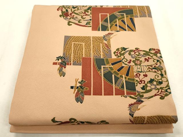 平和屋着物●塩瀬　全通柄九寸開き名古屋帯　源氏香飛鶴文　正絹　逸品　CABJ2027dy