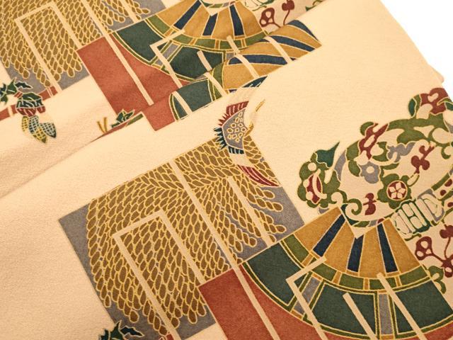 平和屋着物●塩瀬　全通柄九寸開き名古屋帯　源氏香飛鶴文　正絹　逸品　CABJ2027dy