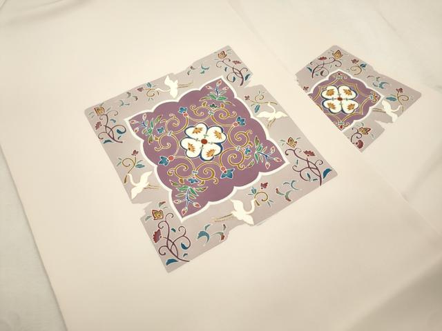 平和屋着物●塩瀬　九寸名古屋帯　破れ色紙飛鳥花文　金彩　正絹　逸品　CABJ2029dy