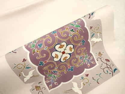 平和屋着物●塩瀬　九寸名古屋帯　破れ色紙飛鳥花文　金彩　正絹　逸品　CABJ2029dy
