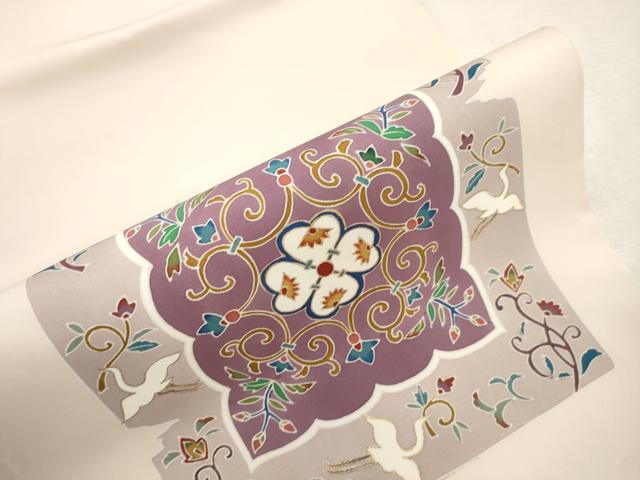 平和屋着物●塩瀬　九寸名古屋帯　破れ色紙飛鳥花文　金彩　正絹　逸品　CABJ2029dy