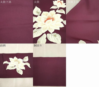 平和屋着物●塩瀬　九寸名古屋帯　手描き　草花文　正絹　逸品　CABJ2032dy