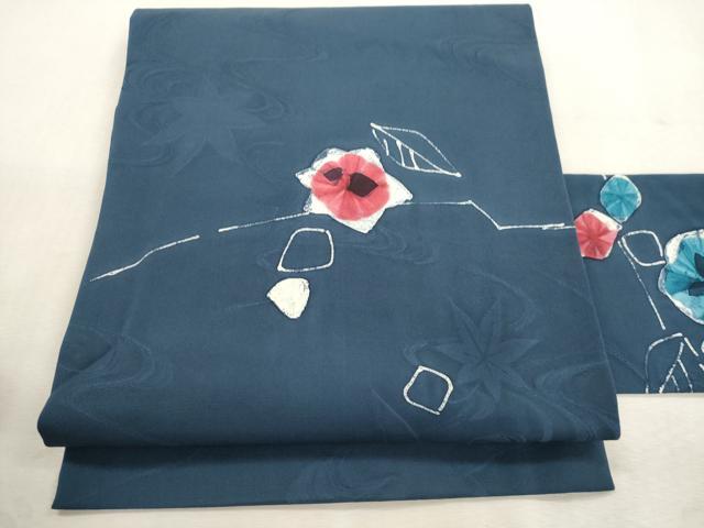 平和屋着物●九寸名古屋帯　ろうけつ染め　草花文　正絹　逸品　CABJ2034dy