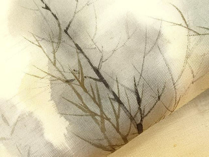 平和屋着物●九寸名古屋帯　作家物　手描き　紬地　樹林文　金彩　正絹　逸品　CABJ2035dy