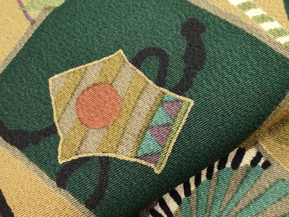平和屋着物●全通柄九寸名古屋帯　色紙吉祥文　金彩　鬼しぼ縮緬　正絹　逸品　CABJ2036dy