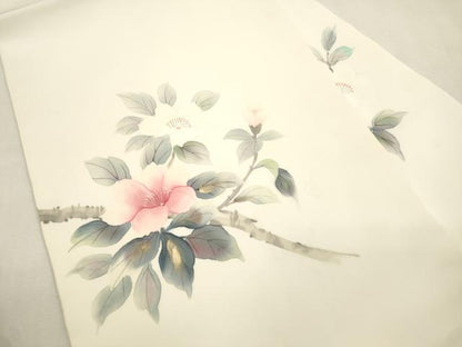平和屋着物●塩瀬　九寸名古屋帯　手描き　枝花文　金彩　正絹　逸品　CABJ2038dy