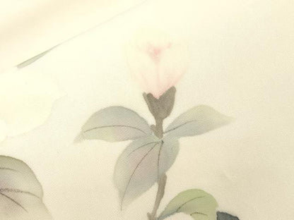 平和屋着物●塩瀬　九寸名古屋帯　手描き　枝花文　金彩　正絹　逸品　CABJ2038dy