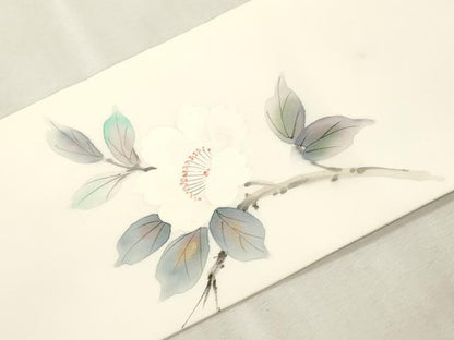 平和屋着物●塩瀬　九寸名古屋帯　手描き　枝花文　金彩　正絹　逸品　CABJ2038dy