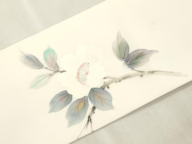 平和屋着物●塩瀬　九寸名古屋帯　手描き　枝花文　金彩　正絹　逸品　CABJ2038dy