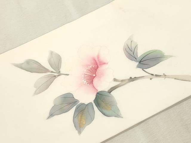 平和屋着物●塩瀬　九寸名古屋帯　手描き　枝花文　金彩　正絹　逸品　CABJ2038dy