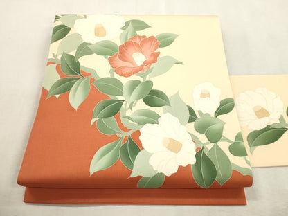 平和屋着物●塩瀬　九寸名古屋帯　草花文　正絹　逸品　未使用　CABJ2041dy