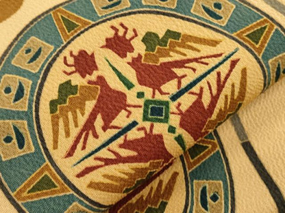 平和屋着物●全通柄九寸名古屋帯　幾何学動物丸文　鬼しぼ縮緬　正絹　逸品　CABJ2042dy