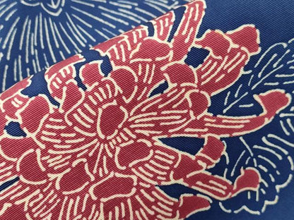 平和屋着物●塩瀬　全通柄九寸名古屋帯　型染め　菊　正絹　逸品　CABJ2045dy