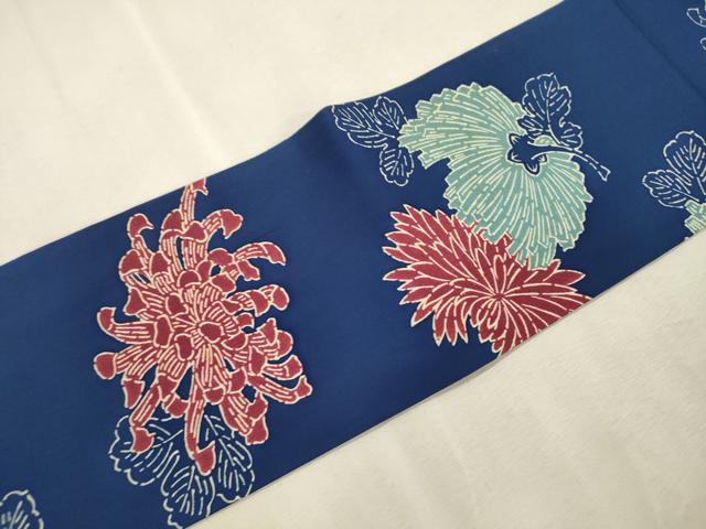 平和屋着物●塩瀬　全通柄九寸名古屋帯　型染め　菊　正絹　逸品　CABJ2045dy
