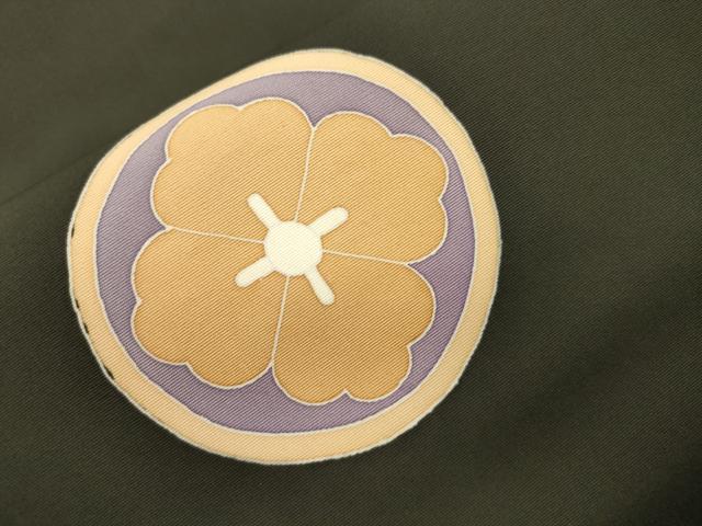 平和屋着物●塩瀬　九寸名古屋帯　刺繍　菱花丸文　黒地　金彩　正絹　逸品　CABJ2047dy