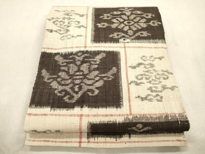 平和屋着物●八寸名古屋帯　紬地　幾何学花文　正絹　逸品　CABJ2049dy