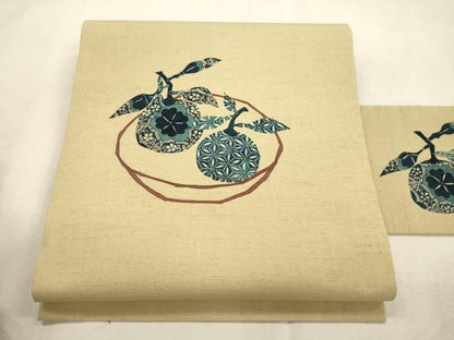 平和屋着物●内山晴祥　手描き　九寸名古屋帯　紬地　成り物　正絹　逸品　CABJ2050dy