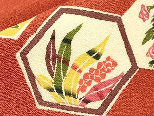 平和屋着物●九寸名古屋帯　紅型　亀甲草花文　鬼しぼ縮緬　正絹　逸品　CABJ2055dy