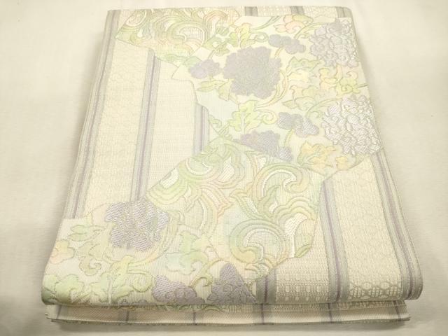 平和屋着物●本場筑前博多織　八寸名古屋帯　更紗花文　正絹　逸品　CABJ2057dy