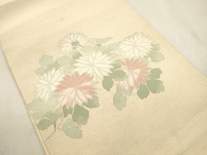平和屋着物●爪掻き本綴れ　西陣　八寸名古屋帯　草花文　証紙付き　正絹　逸品　CABJ2061dy