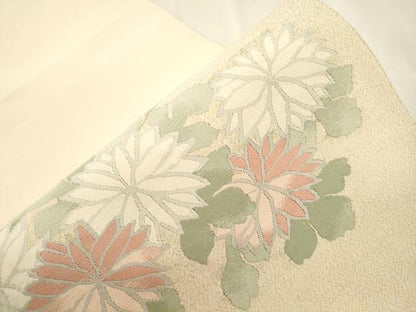 平和屋着物●爪掻き本綴れ　西陣　八寸名古屋帯　草花文　証紙付き　正絹　逸品　CABJ2061dy