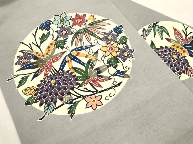 平和屋着物●九寸名古屋帯　本場琉球紅型　紬地　草花文　正絹　逸品　CABJ2062dy