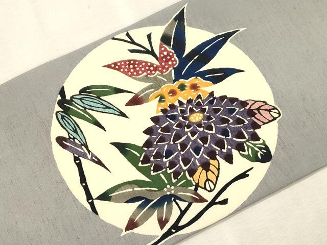 平和屋着物●九寸名古屋帯　本場琉球紅型　紬地　草花文　正絹　逸品　CABJ2062dy