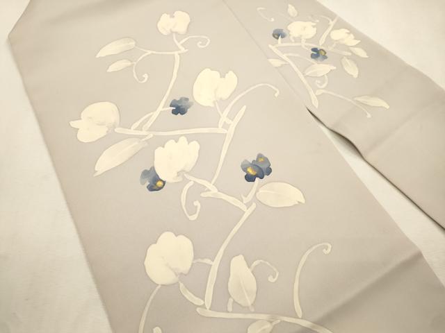 平和屋着物●塩瀬　九寸名古屋帯　ろうけつ染め　草花文　金彩　正絹　逸品　CABJ2065dy
