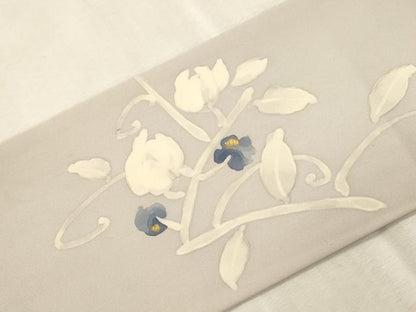 平和屋着物●塩瀬　九寸名古屋帯　ろうけつ染め　草花文　金彩　正絹　逸品　CABJ2065dy