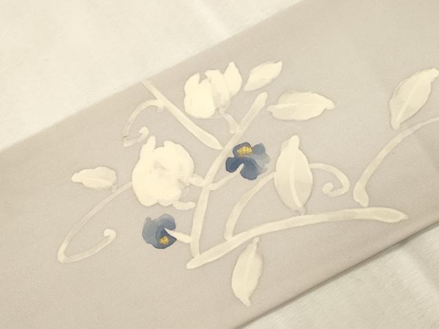 平和屋着物●塩瀬　九寸名古屋帯　ろうけつ染め　草花文　金彩　正絹　逸品　CABJ2065dy