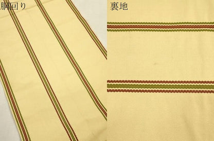 平和屋着物●本場筑前博多織　八寸名古屋帯　草花間道　正絹　逸品　CABJ2066dy