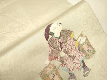平和屋着物●加賀友禅の巨匠　初代　由水十久　西陣　長嶋成織物　ながしま帯　太鼓柄袋帯　白酒売　瀞銀錦　正絹　逸品　CABJ2068dy