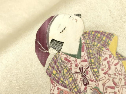 平和屋着物●加賀友禅の巨匠　初代　由水十久　西陣　長嶋成織物　ながしま帯　太鼓柄袋帯　白酒売　瀞銀錦　正絹　逸品　CABJ2068dy