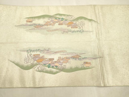 平和屋着物●加賀友禅の巨匠　初代　由水十久　西陣　長嶋成織物　ながしま帯　太鼓柄袋帯　白酒売　瀞銀錦　正絹　逸品　CABJ2068dy